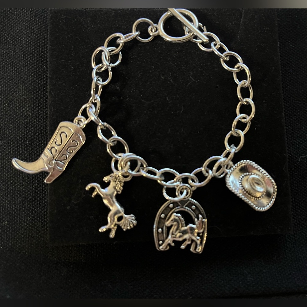 Western Charm Bracelet – Cowboy Boot, Horse, Horseshoe & Hat
